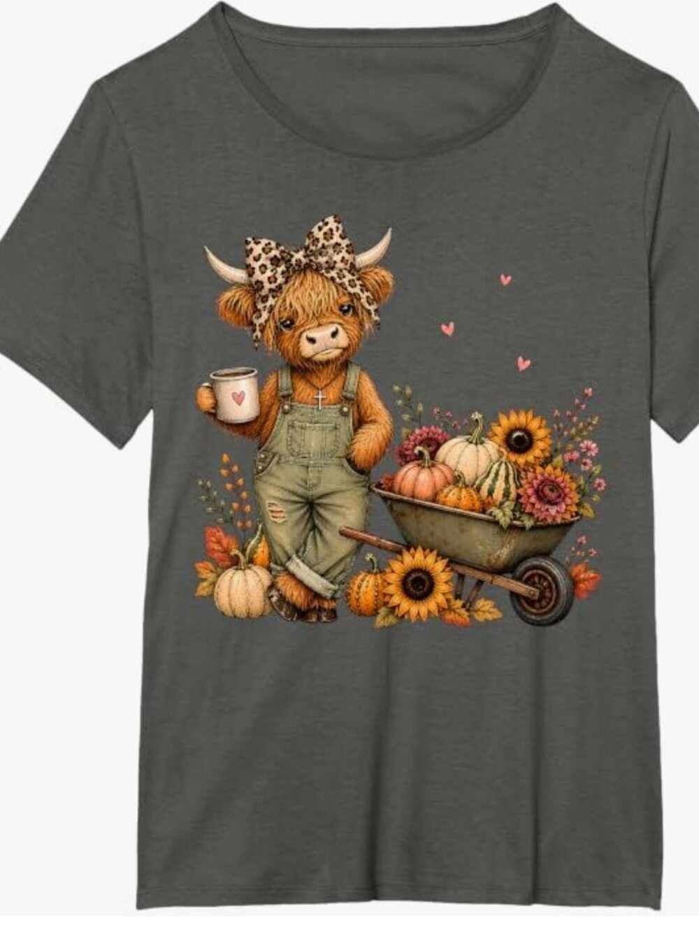 NWOT light gray Highland Cow fall themed T-shirt 100% cotton size XL